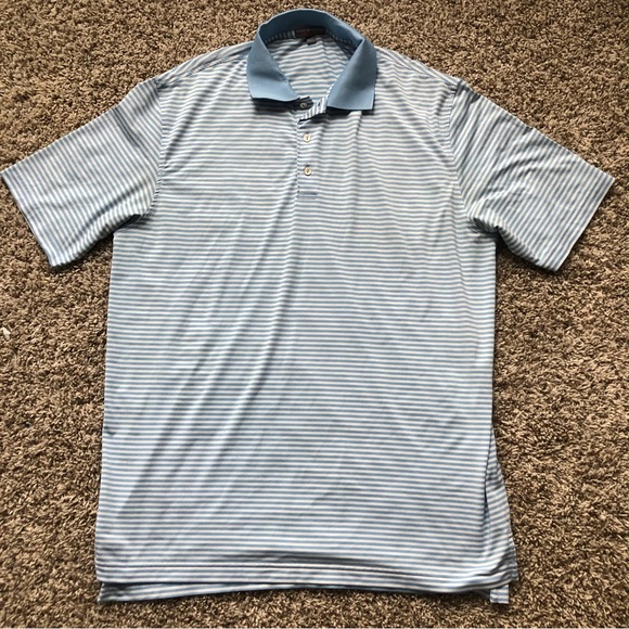 Peter Millar Summer Comfort Golf Shirt Size Large Blue with stripes soft mint - Picture 1 of 7